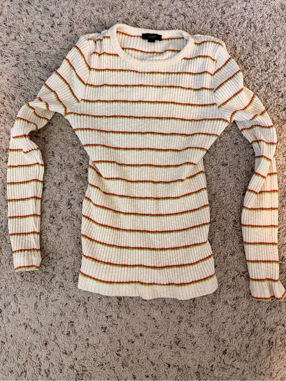 J  crew Cream Striped Ribbed Knit Top